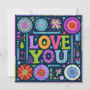 Love You, colourful vintage design, Holiday Card