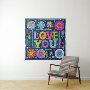 Love You, colourful vintage design, Tapestry