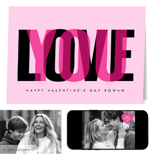 Love You Custom 2 Photo Happy Valentine's Day Pink Card