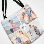 Love You Custom Heart Photo Collage Tote Bag<br><div class="desc">Modern and stylish custom photo tote bag design features a 4 photo collage of square Instagram style photos (8 total pictures on the front and back of the bag) in a simple arrangement that is centred with love in a heart shape. Personalise the dark charcoal grey (colour can be modified)...</div>