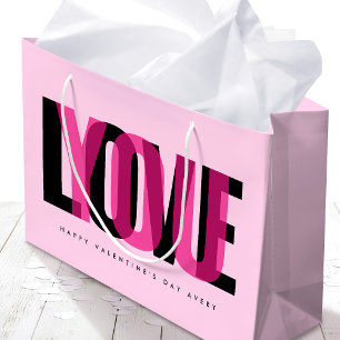 Love You Custom Name Valentine's Day Modern Pink Large Gift Bag