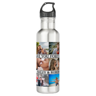 Love You Custom Names 12 Photo Collage Couples 710 Ml Water Bottle