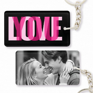 Love You Custom Photo Modern Typography Black Pink Key Ring