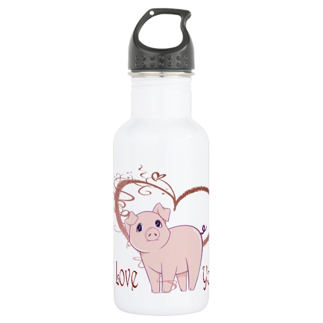 Love You, Cute Piggy Art 532 Ml Water Bottle (Front)