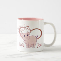 Love You, Cute Pink Pig and Swirl Heart
