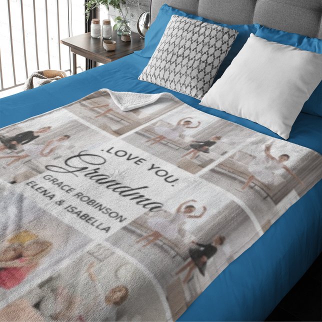 Love You Cute Present for Grandma 8-Photo Custom Fleece Blanket (Creator Uploaded)