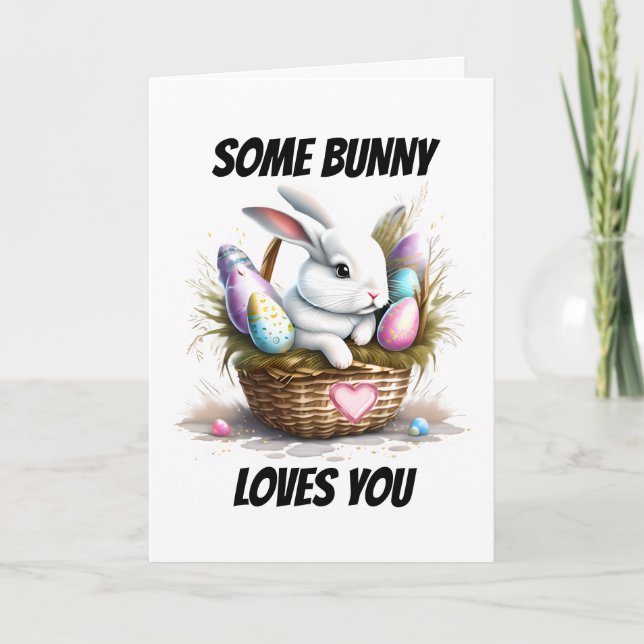 Love you cute white bunny rabbit pun happy holiday card (Front)