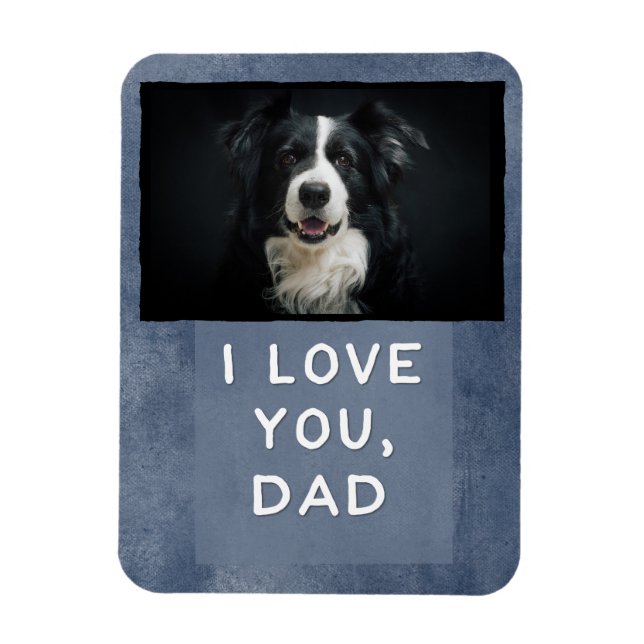Love You Dad Custom Dark Blue Dog Photo Magnet (B) (Vertical)