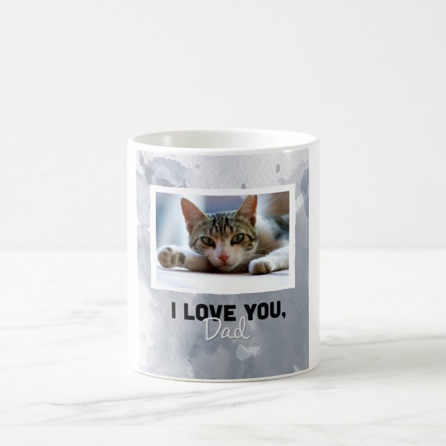 Love You Dad Custom Grey Cat Photo Mug (Center)