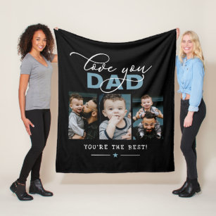 Love You Dad/Daddy/Papa/Other 3 Photo Custom Text Fleece Blanket