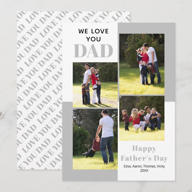 Love You Dad four photos grey Father's Day card (Front/Back)