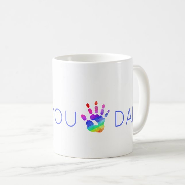 LOVE YOU DAD Rainbow Hand Colourful Kids Keepsake Coffee Mug (Front Right)