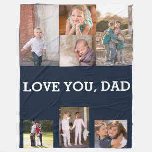 Love You Dad Seven‑Photo Tribute Collage Fleece Blanket