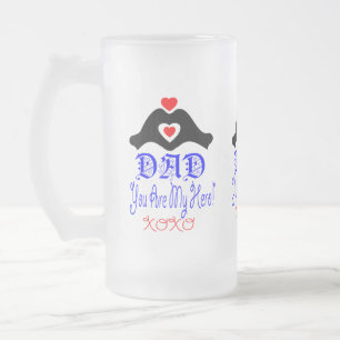 ❤🍺↷Love You Dad, You are My Hero Fabulous Frosted Glass Beer Mug