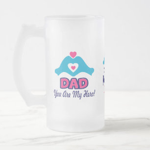 ❤🍺↷Love You Dad, You are My Hero Fabulous Frosted Glass Beer Mug