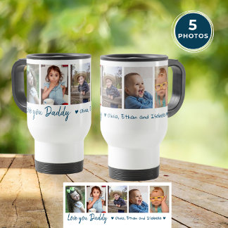  Love You Daddy Father's Day 5 Photo Collage Blue Travel Mug
