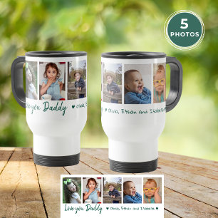  Love You Daddy Father's Day 5 Photo Collage Green Travel Mug