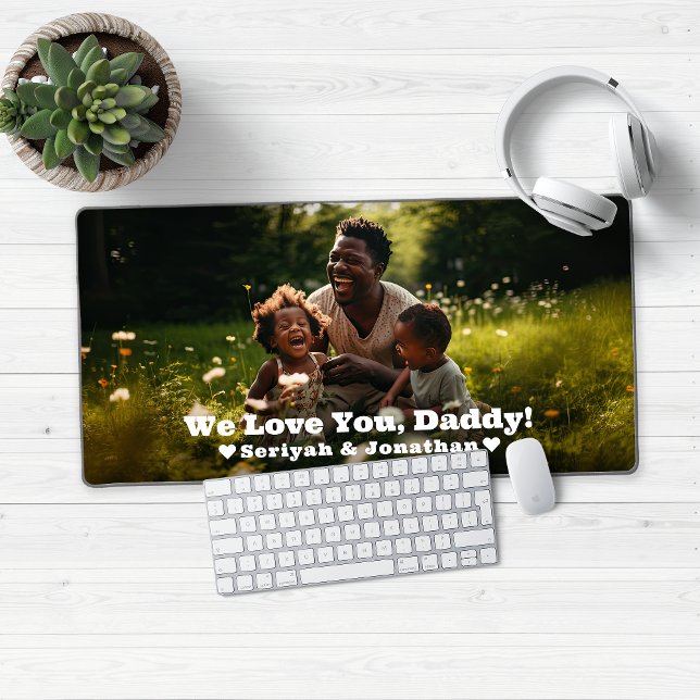 Love You Daddy Personalised Photo Desk Mat (Love You Daddy (or Grandpa, or Mommy Or anyone!) Desk Mat Gaming Mouse Pad)