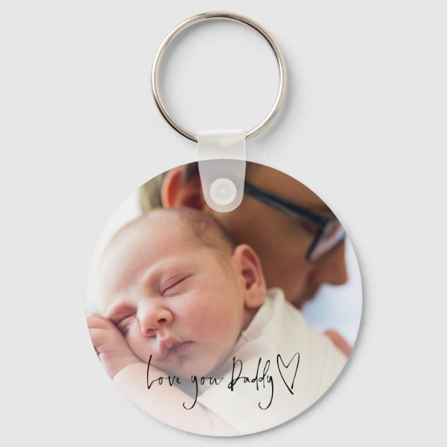 Love You Daddy Script Fathers Day Custom Photo  Key Ring (Front)