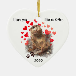 Love You Date Cute River Otter, Nature Animal Ceramic Tree Decoration