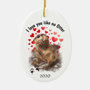 Love You Date Cute River Otter, Nature Animal Ceramic Tree Decoration
