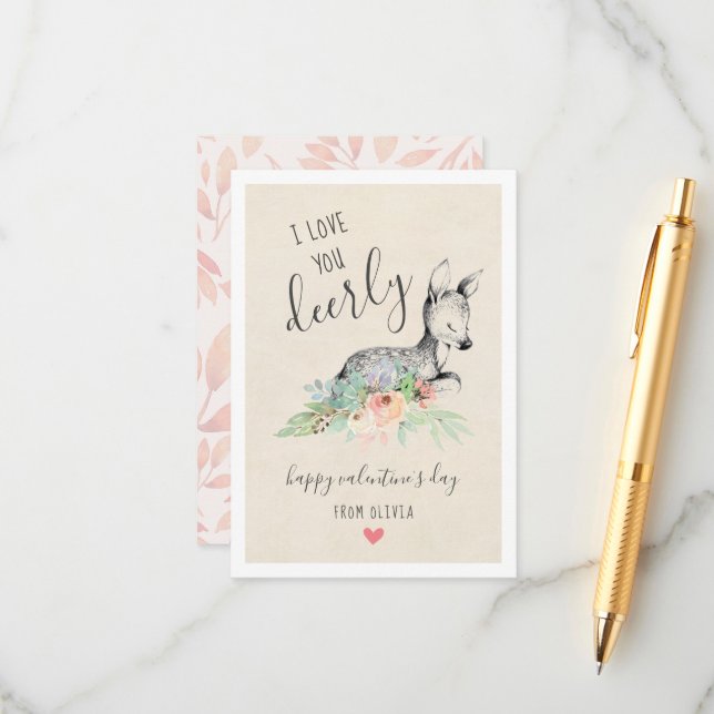 Love You Deerly Kids Classroom Valentine's Cards (Front/Back In Situ)