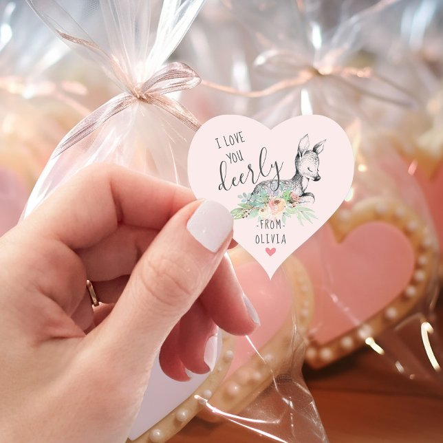 Love You Deerly Kids Valentine's Day Party Favour Heart Sticker (Creator Uploaded)