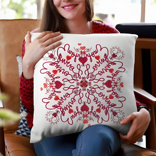 Love You doodle manuscript valentine Throw Pillow