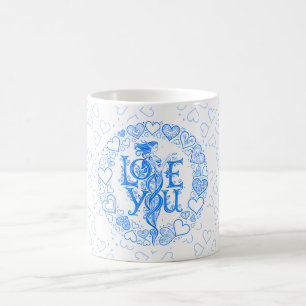 Love You Fantasy Valentine gift Blue Line Art  Coffee Mug