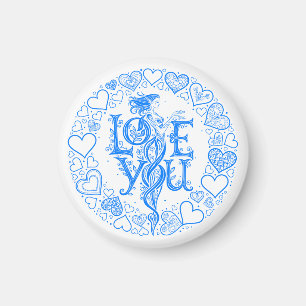 Love You Fantasy Valentine gift Blue Line Art Magnet