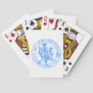 Love You Fantasy Valentine gift Blue Line Art  Playing Cards