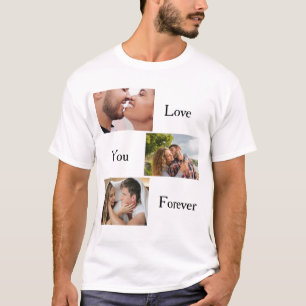 Love You Forever Custom 3 Photo and Name Couples T-Shirt