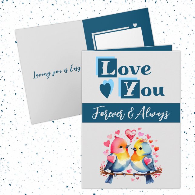 Love you forever cute birds blue Valentine Card (Creator Uploaded)