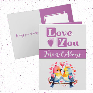 Love you forever cute birds purple Valentine Card