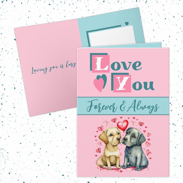 Love you forever cute dogs pink green Valentine Card (Creator Uploaded)