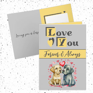 Love you forever cute dogs yellow grey Valentine Card