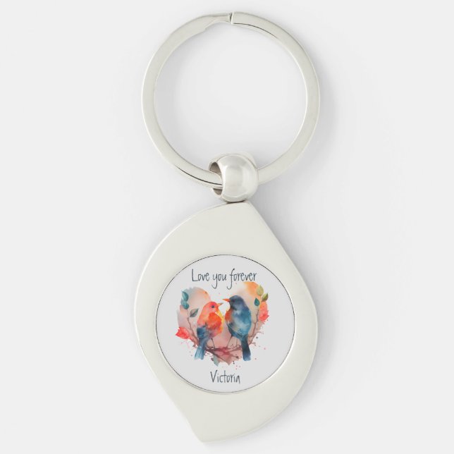 Love You Forever Lovebirds Customise Name Key Ring (Front)