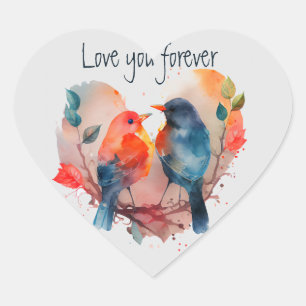 Love You Forever Lovebirds Heart Sticker