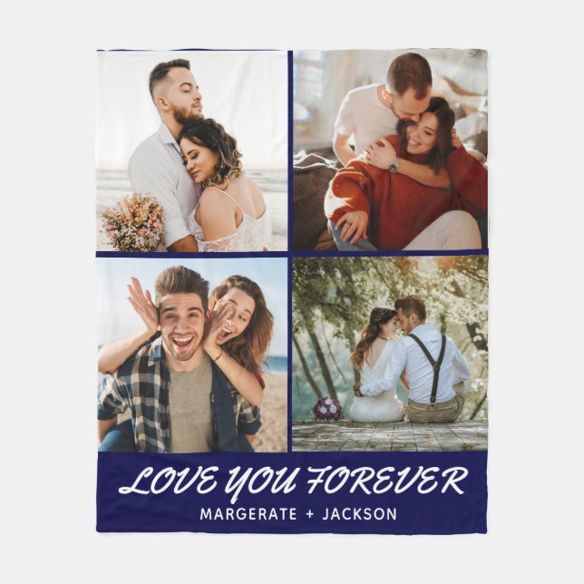 Love You Forever | Modern 4 Photo Collage  Fleece Blanket (Front)