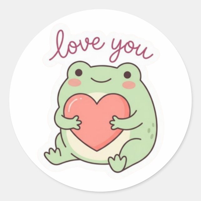 Love You Frog Sticker Cute Frog Heart Soft Aesthet (Front)