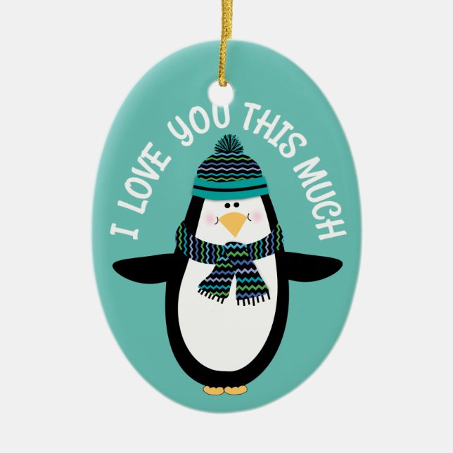 Love You Fun Penguin Christmas Gift Ceramic Tree Decoration (Front)