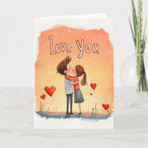Love You Funny Cartoon Couple Holiday Card