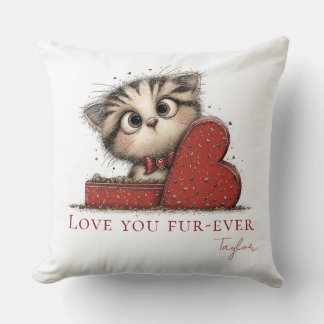 Love You Fur-Ever Cute Cat Throw Pillow