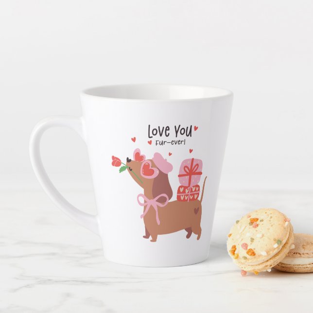 Love You Fur-Ever Cute French Dachshund Dog Latte Mug (In Situ)