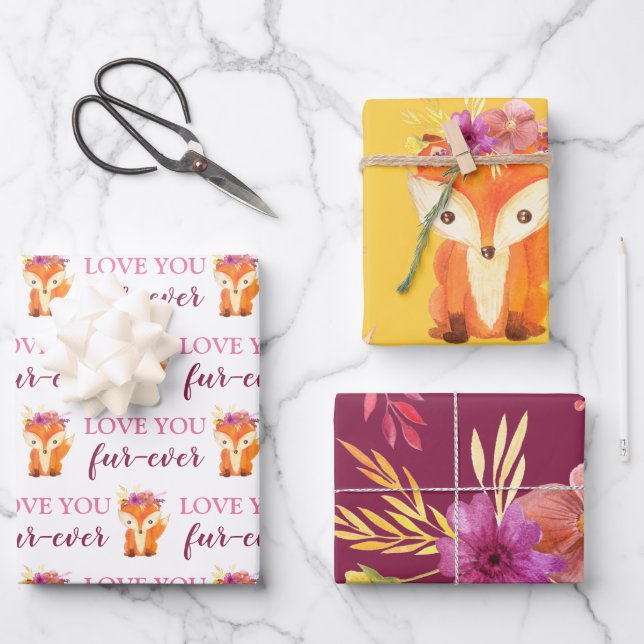 Love You Fur-Ever Fox Wrapping Paper Sheets  (Front)