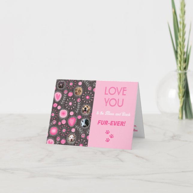 Love you Furever Pink Heart Flower Photo Collage  Holiday Card (Front)