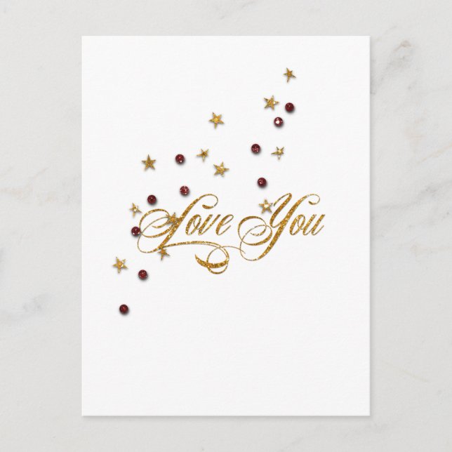 Love You Gold Glitter Postcard (Front)