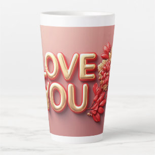 Love You Gold Letters With Red Floral Pearl Latte Mug