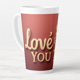 Love You Gold Letters With Red Floral Pearl Latte Mug