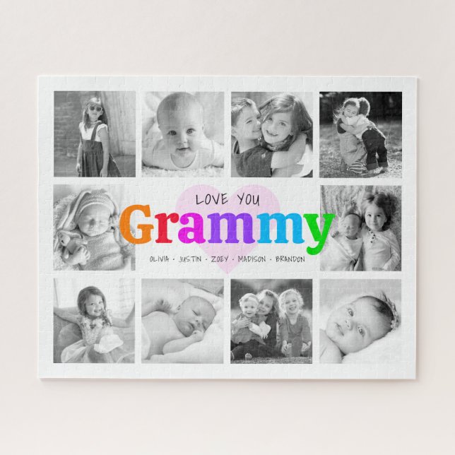 Love You Grammy Colourful Modern 10 Photo Collage Jigsaw Puzzle (Horizontal)